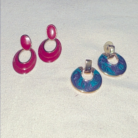 Vintage Enamel Door Knocker Earrings 2 pairs - Picture 1 of 4